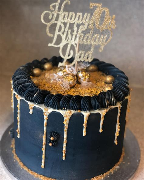 Navy Blue And Gold Cake For A 70th Birthday Cake Cakesofinstagram Cakeinspo