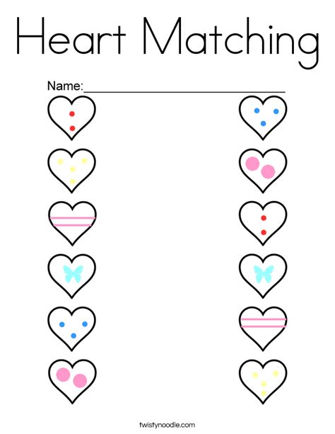 Heart Matching Coloring Page Twisty Noodle