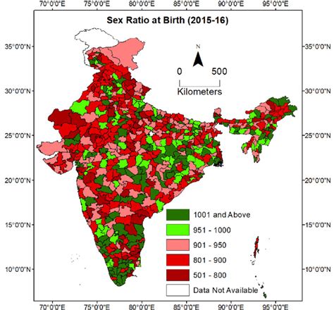 District Pattern Of Sex Ratio At Birth In India 2015 16 Download Scientific Diagram