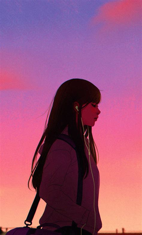 Anime Girl Listening To Music Wallpaper