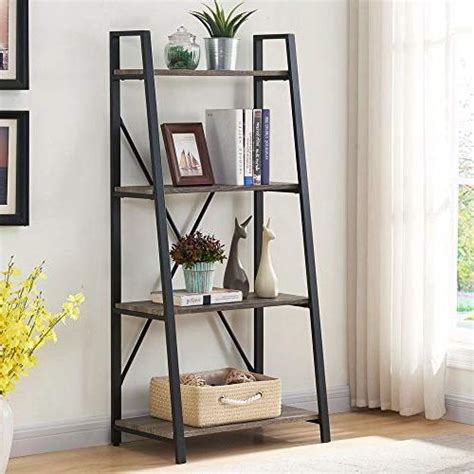 Bon Augure Ladder Shelf 4 Tier Rustic Bookshelf