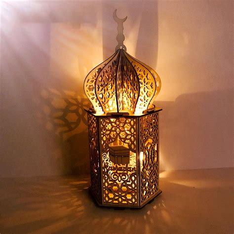2020 Ramadan Decorations Eid Mubarak Home Led Light Wooden Hanging