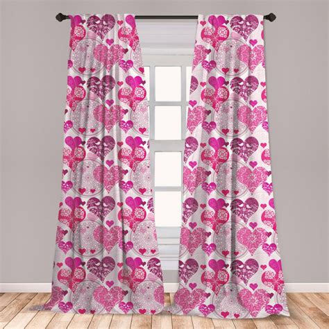 Hearts Curtains 2 Panels Set Valentines Day Inspired Ornamental Love