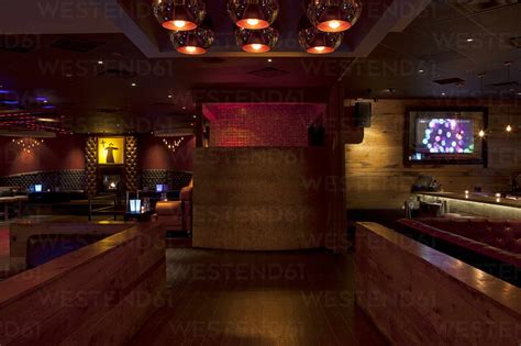 Tables And Booths In Empty Nightclub Stock Photo