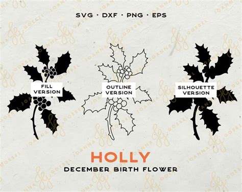 Holly Svg December Birth Flower Svg Layered Holly Svg Retro Etsy