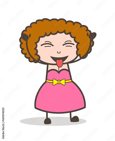 Cartoon Naughty Lady Laughing And Teasing Tongue Vector Stock Vector