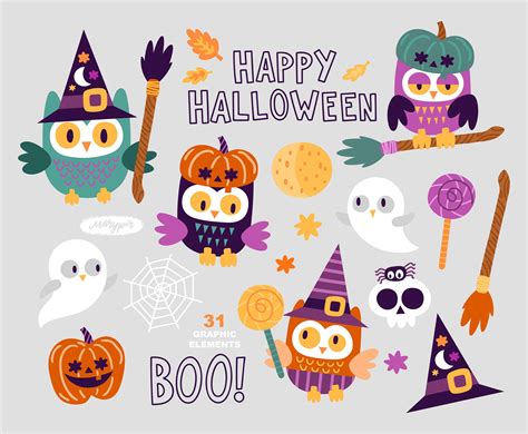 Cute Halloween Png Owls Clipart Witch Hat Png Kawaii Holiday Etsy