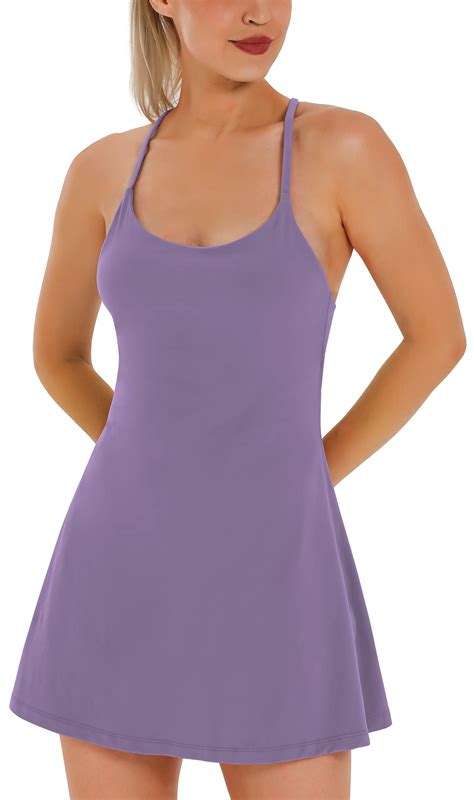 Womens Tennis Dress Workout Dress With Built In Bra And Shorts Pockets