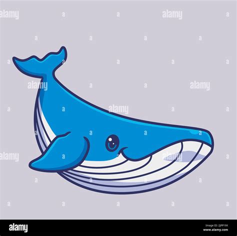 Cute Blue Whale Swim Isolated Cartoon Animal Illustration Flat Style
