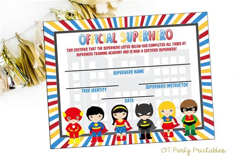 Instant Download Superhero Certificate Superhero Etsy