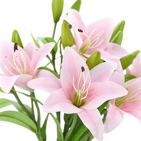 Real touch cotton flower branch flower stem. Real Touch Pink Lilies Artificial Flower Bouquet 5 Stems ...