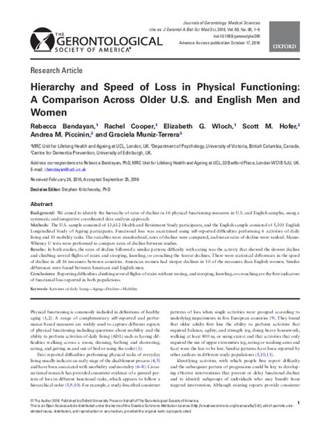 Pdf Hierarchy And Speed Of Loss In Physical Functioning A Comparison