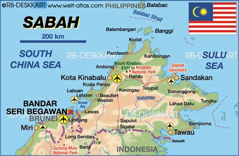Map Of Sabah State Section In Malaysia Welt Atlasde