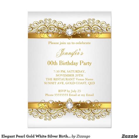 Elegant Pearl Gold White Silver Birthday Party Invitation