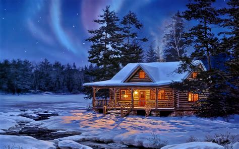 Log Cabin In Winter Art Id 85865 Art Abyss