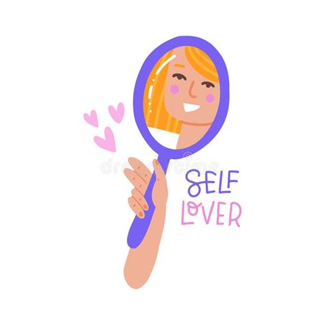 Hand Holding Mirror With Smiling Female Face Reflection Concept Of Self Acceptance And Self