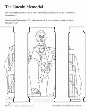 Summer Vacation Coloring: The Lincoln Memorial | Worksheet | Education.com | Lincoln memorial