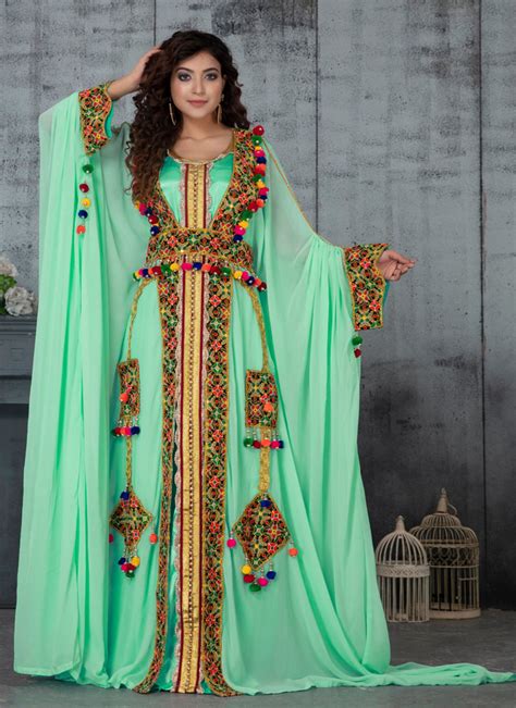 Mint Green Wedding Dubai Style Moroccan Women Kaftan Dress Etsy