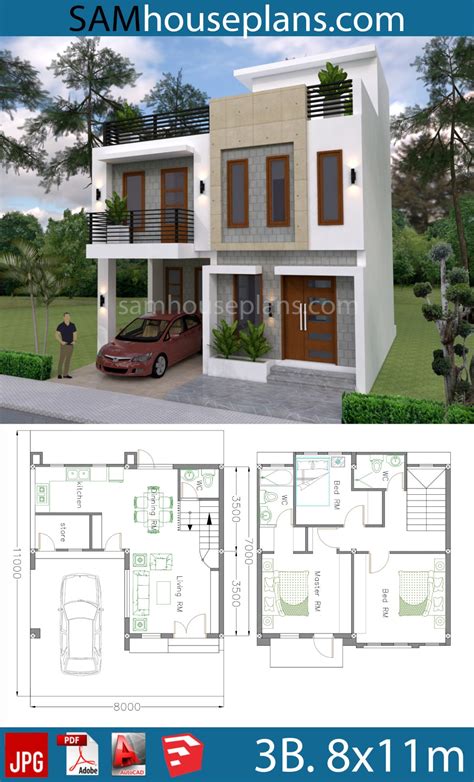 House Plans 8x11m With 3 Bedrooms Samhouseplans