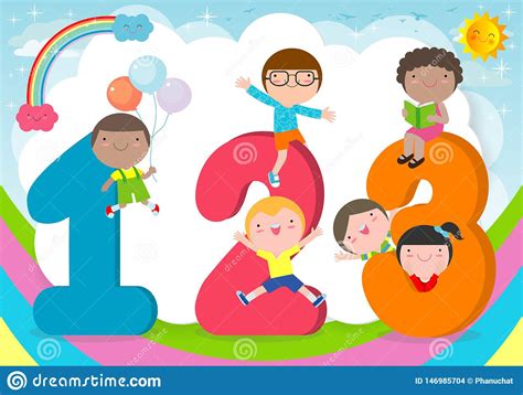 Cartoon Kids With 123 Numbers Children With Numbersvector