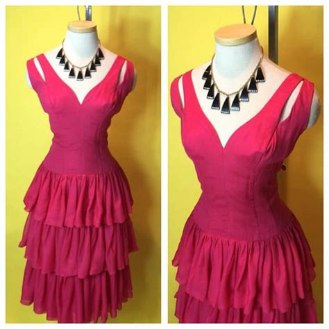 Vintage 1950s Hot Pink Chiffon Double Strap Multi Tiered Skirt Etsy