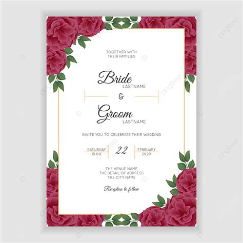 Vintage Wedding Invitation Card Template With Rose Flower Bouquet