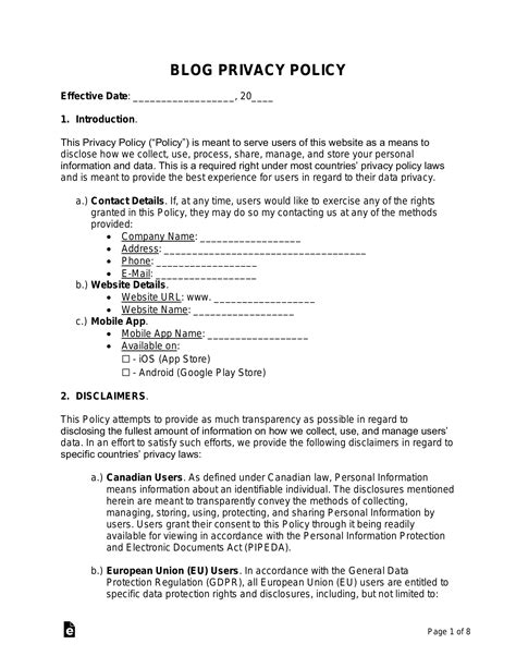 Free Privacy Policy Templates 9 And Generator Pdf Word Eforms