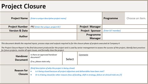 Project Closure Template