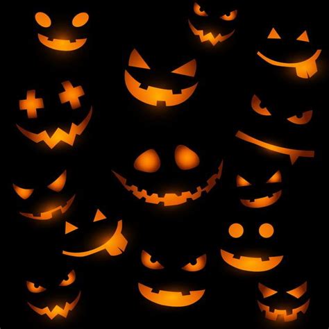 Halloween Background With Glowing Pumpkin Faces In 2020 Pumpkin Faces