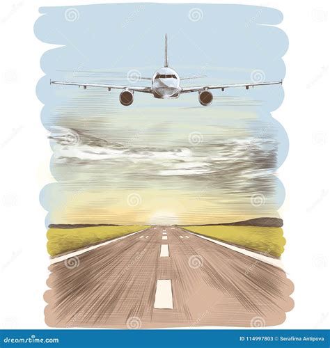 Aircraft On The Runway Stock Vector Illustration Of Drawing 114997803