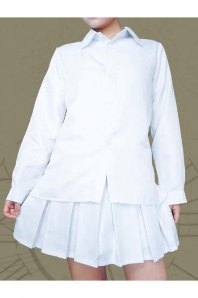 The Promised Neverland Emma Cosplay Costume White Button Shirt With Mini Pleated Skirt Two Piece