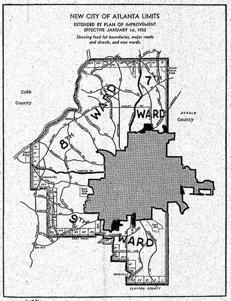 Map Of Atlanta Annexations And Wards 1952 Atlanta History Georgia Usa