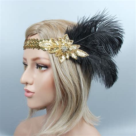 Top Design Original Flower Feather Headband Black Ostrich Hair Tiara