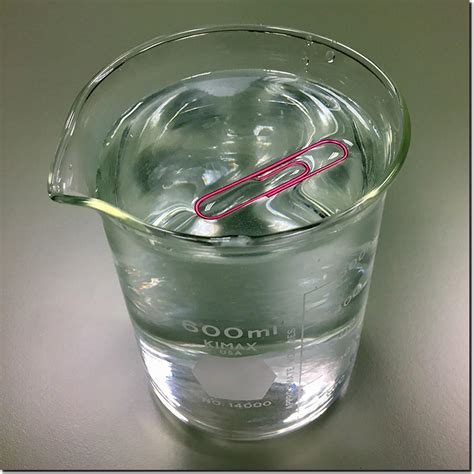 Paper clip can float on water, due to high surface tension ...