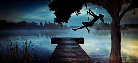 1680x1050 Resolution Silhouette Of Woman Riding On Swing Near River