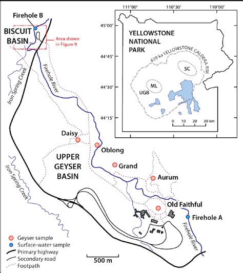 Sketch Map Of The Upper Geyser Basin Showing Locations Of Geysers