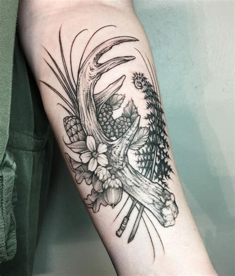 Antler And Floral On Bicep Instagram Michaelbalesart By Michael Bales Tattoonow