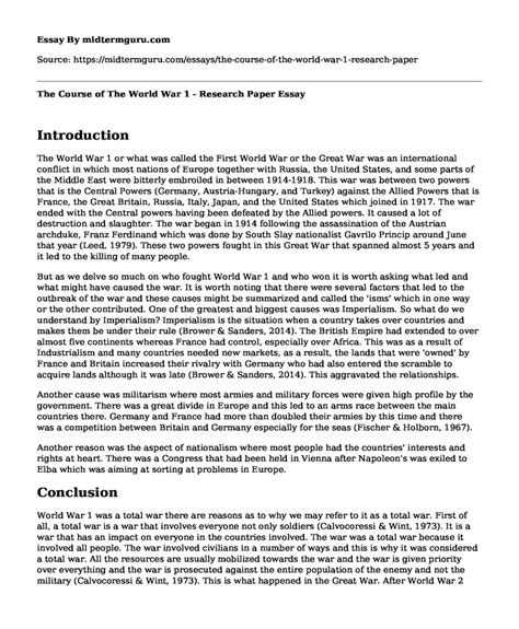 The Course Of The World War 1 Research Paper Free Essay Term
