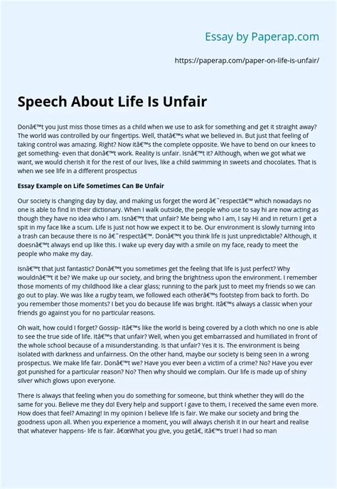 Speech About Life Is Unfair Free Essay Example