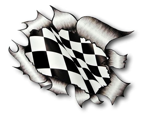 Ripped Torn Metal Design With Race Style Chequered Flag Motif External