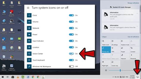 How To Enable Or Disable Action Center Icon On Windows 10 Taskbar Youtube