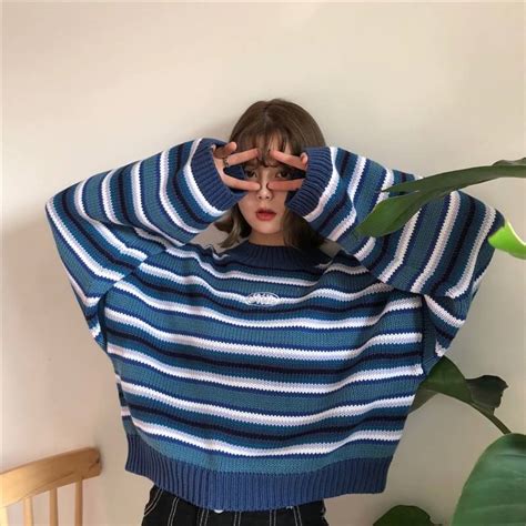 Knitted Oversized Blue Sweater Cosmique Studio