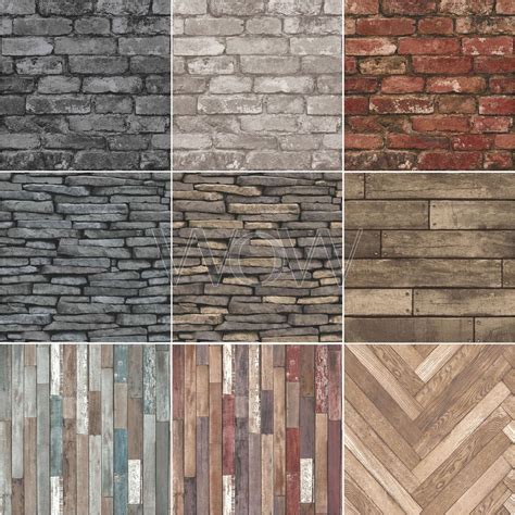 Fine Decor Brick Wood Stone Effect Wallpaper Various