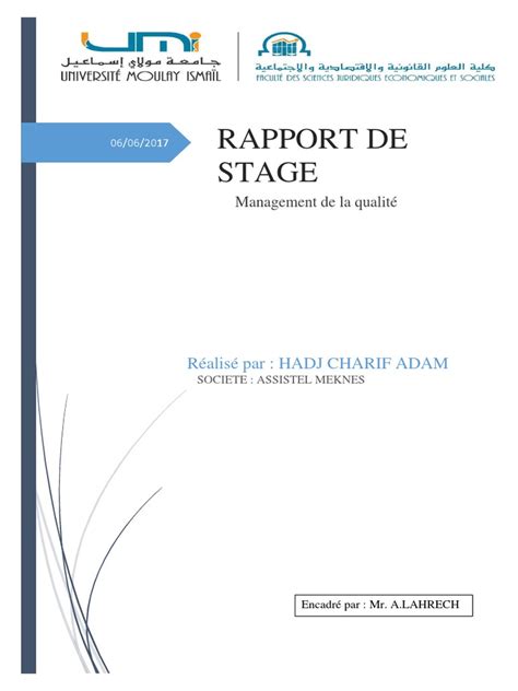 Rapport De Stage Lp Acg Docx Travail Pdf Management De La Qualité