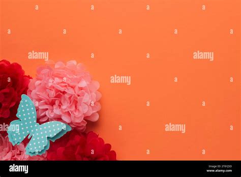Beautiful Origami Paper Flowers Polka Dotted Blue Butterfly Orange
