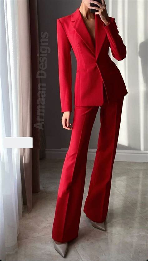 Women Red Luxury Premium Cotton 2 Piece Suit For Office And Etsy