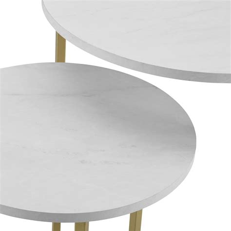 2 Piece V Leg Nesting Side Tables White Faux Marblegold