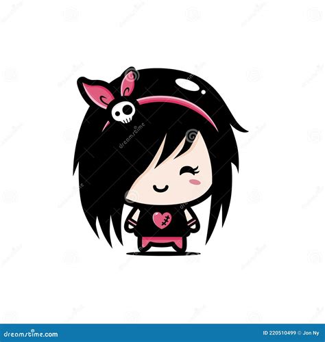 Cute And Cool Emo Girl Cartoon Character With Skull Headband Stock Vector Illustration Of Dark
