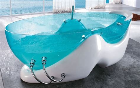 Clear Blue Acrylic Free Standing Whirlpool Bathtub From The Future
