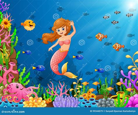 Mermaid And Underwater Castle Cartoon Vector 51482397